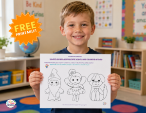Boy holding a Craftorama FREE printable of sewing vocabulary